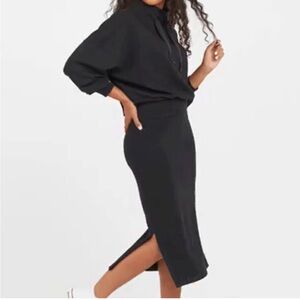 SPANX Airessentials Midi Skirt Side Slit Tea Length Black Stretchy Travel S